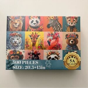 500 Piece Colorful Animal Jug-saw Puzzle 20.5 x 15” [Brand New - Unopened]